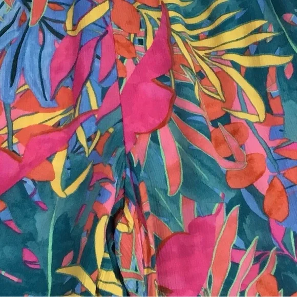 Kona Sol Tropical Floral Wide Leg Lightweight Rayon Pant Multicolor - Picture 9 of 10